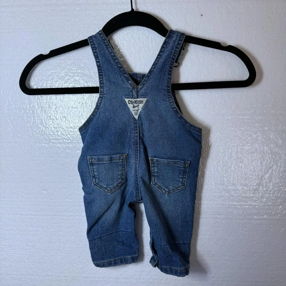 OshKosh B'Gosh Baby Girls Size 3M 3 Months Denim Jean Overalls Floral Blue Pants